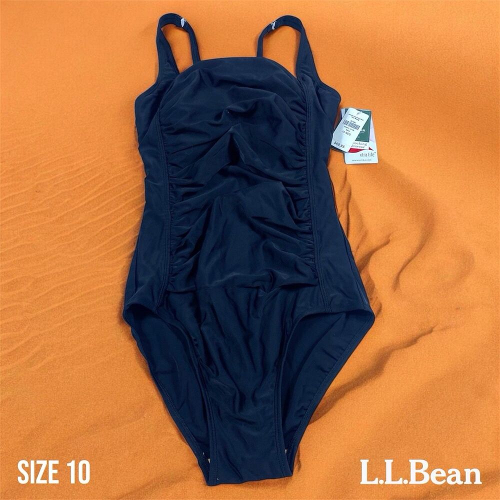NEW! LL Bean Swimsuit One-Piece Womens Size 10 Black Jewel Island Sunblocking